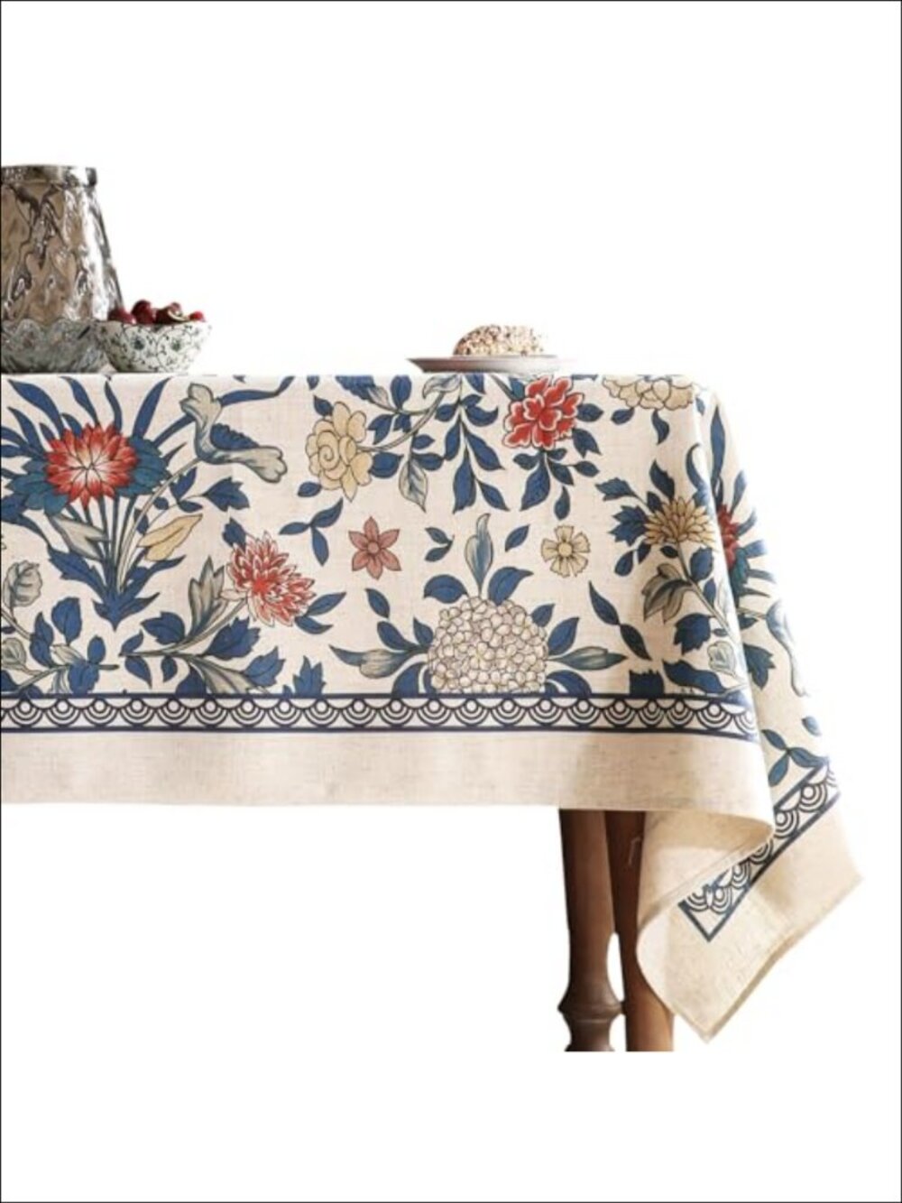 Vintage French Linen Tablecloth Square 55x55 Floral Dining Decor